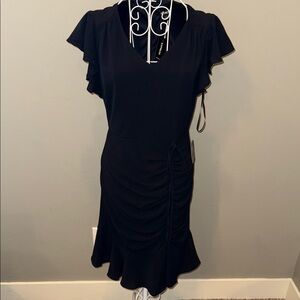 Express Black Midi Dress with Ruffle Sleeves